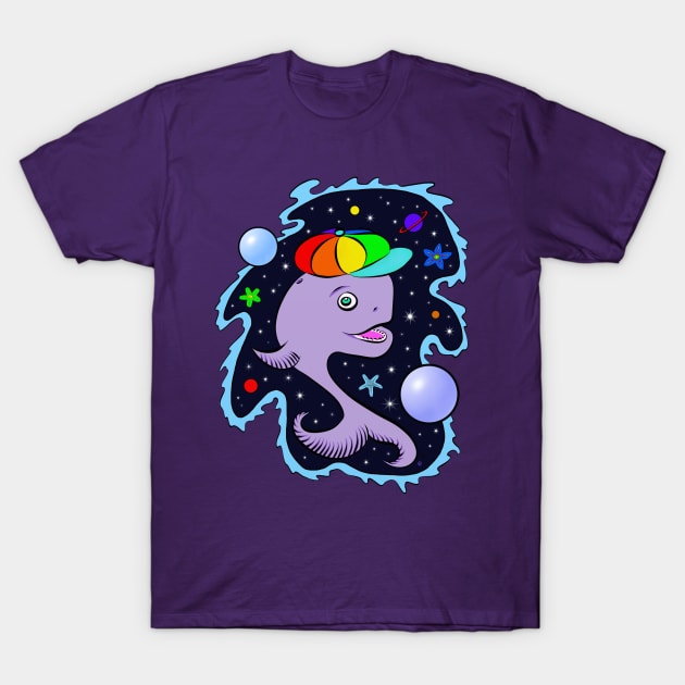 Space Whale Rainbow Hat T-Shirt by LockeNLore